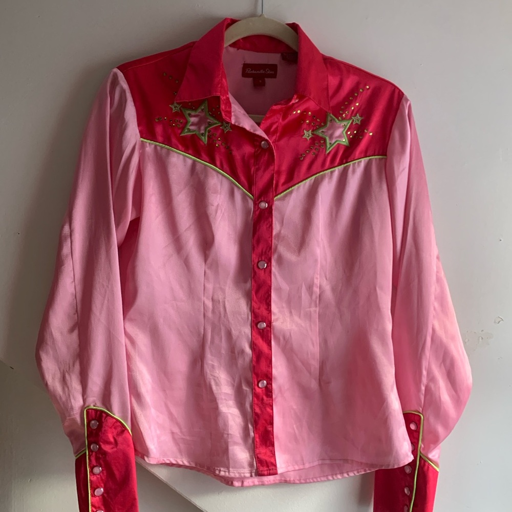 Pink and Red Western Shirt with Star Accents